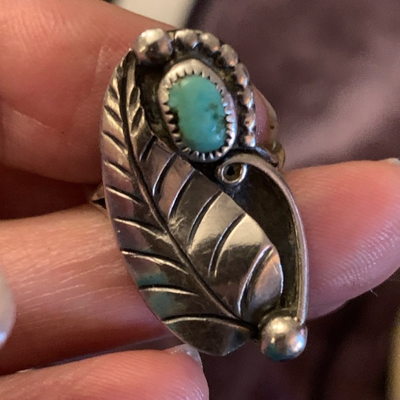 Vintage Squash Blossom Turquoise Ring - Picture 1 of 5